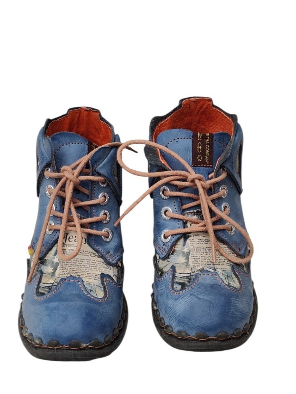 TMA EYES Blue Patchwork Leather Artisan Lace Up Boots Sz EU38